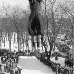 Robert Ireland '40 thrills the expectators as he flies off the ski jump.