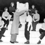 Before she mounts her ice throne, President Phillips crowns Geraldine Moulton queen of the 1950 Winter Carnival.
