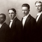 Then: (September) Arthur Dyer '17, Merwin Ames '19, Charles Mayoh '19, and Brooks Quimby '18 were varsity debaters in 1916–17. Today's debate team is named in Quimby's honor.  Photographer unknown, 1916–17, gelatin silver print, the Edmund S. Muskie Archives and Special Collections Library.