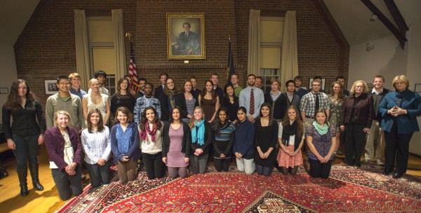 The Dana Scholars pose for a photo at the Muskie Archives on November 7, 2012.