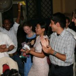 Farewell dinner party, students thank professor for his work.