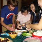 Learning to cook traditional Vietnamese lunch with local high school students.