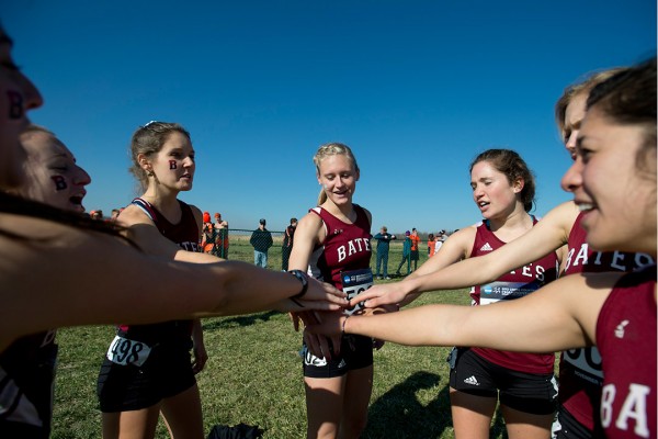 The Bobcats bring it in before running in the 2012 NCAA Division III Women's Cross Country Championship. Photo by Michael Bradley/Bates College.