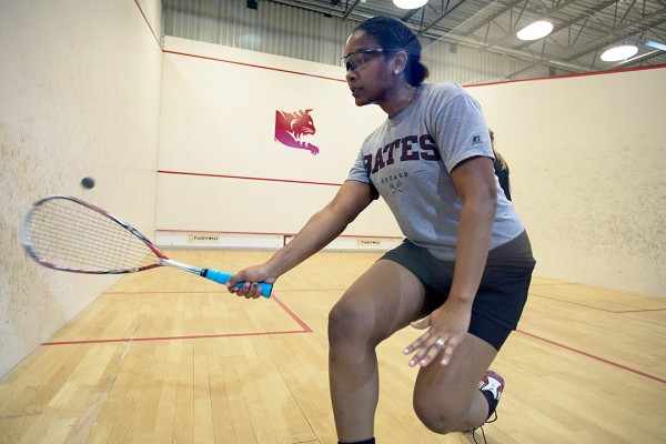 Cheri-Ann Parris '13 received her fourth First Team All-NESCAC recognition in four years, announced Feb. 21, 2013. File photo by Michael Bradley/Bates College.