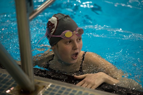 The work Gabrielle Sergi '14 put in since last summer paid off with an outstanding junior swimming season at Bates. File photo by Michael Bradley/Bates College.