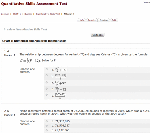 College Assessment Test 70