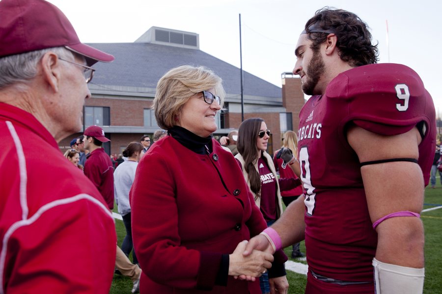 "I think the Garcelon Field donors made an important gift to the future of the college — for the success of Athletics and to create the best possible experience for our student-athletes, parents and alumni." — Mark Harriman, head coach, football (Phyllis Graber Jensen/Bates College)