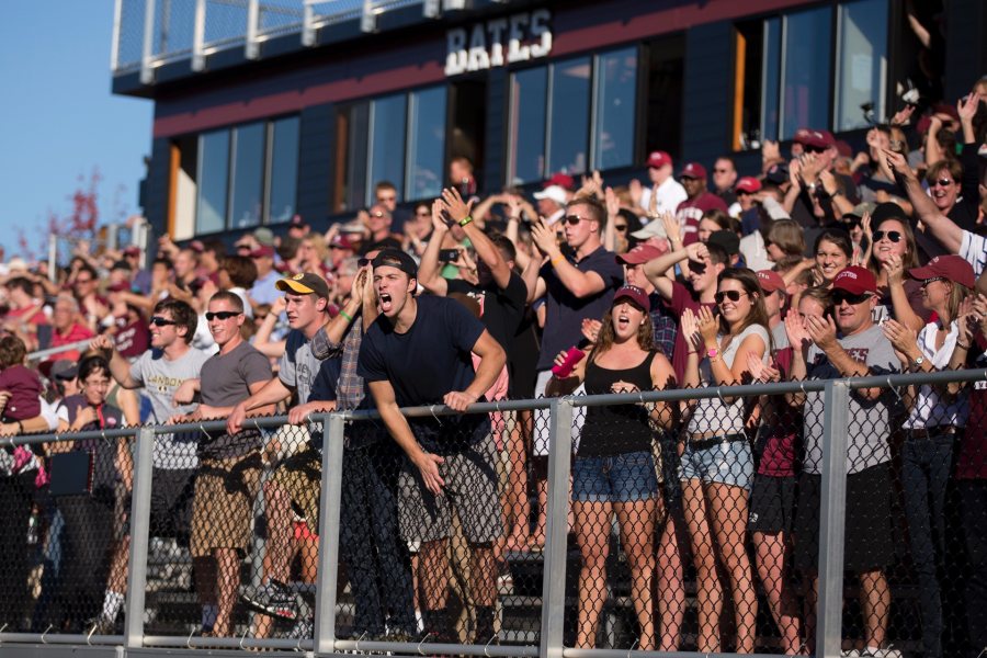 Whenever my friends from other schools come to watch a game at Bates, they say, "Wow! This place is crazy." The fans are always into the game. The field is beautiful. The whole atmosphere of Garcelon makes it an awesome place to play football. — 2014 senior co-captain Larry Guinee '15 of Peabody, Mass. (Phyllis Graber Jensen/Bates College)
