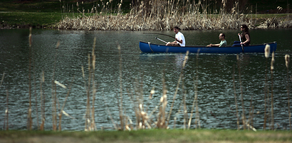 Geology students in the course "Limnology and Paleolimnology of Lakes in Northern New England" explore a pond.