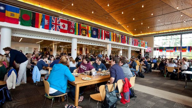 Flags of the world hang in New Commons on United Nations Day. Photograph by Rene Minnis.