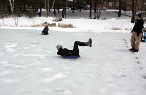 Human Curling during the 2012 Winter Throwdown. Photograph by Simone Schriger '14.