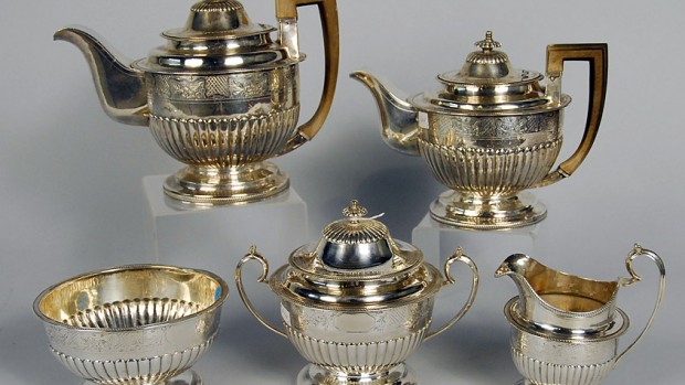 Peter Gomes '65 used this early 19th-century silver tea service to offer his famous Wednesday afternoon teas at Sparks House.