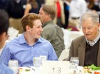 120330_mtdavid_summit_lunch_rm048-web Karl Fisher '14, left, talks with Charles E. Clark '51 at the Mount David Society Scholarship Luncheon on March 30. Clark is the author of Bates Through the Years: An Illustrated History, as part of the college's sesquicentennial.