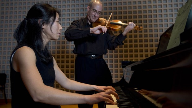 Chiharu Naruse and Dean Stein. Photograph by Michael Bradley/Bates College.