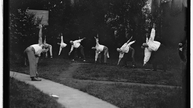 Members of President Woodrow Wilson's cabinet appear to be maintaining their fitness resolutions in this photo from August 1917. Photo courtesy of Library of Congress, National Photo Company Collection.