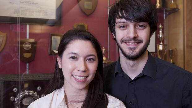 Catherine Djang '13 and Ben Smith '13 are the first Bates debaters to "break" at the World Universities Debating Championship since 1999. Photo by Phyllis Graber Jensen/Bates College.