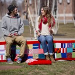 Yarn bomb is a different kind of benchwarmer Yarn bomb is a different kind of benchwarmer