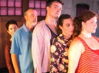 The performers in Headlong Dance Theater's "Avalanche," from left: Carol Dilley and Michael Reidy, of Bates College; Todd Coulter, Colby College; Rachel Boggia, Bates; and Annie Kloppenberg, Colby. Photograph by Andrew Simonet/Headlong Dance Theater.