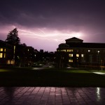 Photograph of lightning over the Bates campus Photograph of lightning over the Bates campus