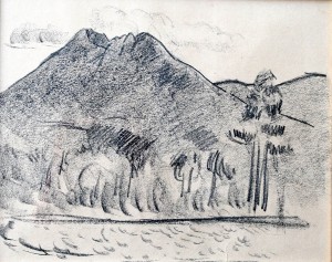 On display in "Encountering Maine," "Katahdin No. 4" is a drawing made circa 1940 by Marsden Hartley.
