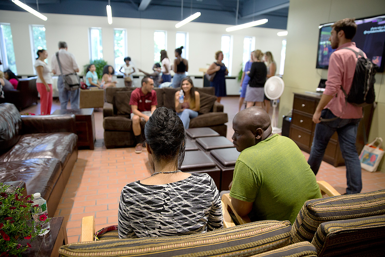 One of the large spaces in the new Office of Intercultural Education is a social area located conveniently next to the kitchen. (Phyllis Graber Jensen/Bates College)