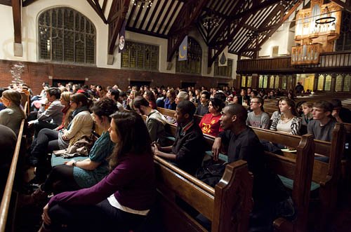 Debate audience in the College Chapel Debate audience in the College Chapel