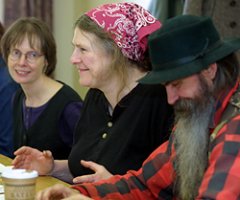 Author Carolyn Chute, center, Michael Chute (right) and Professor of English Carole Taylor. Author Carolyn Chute, center, Michael Chute (right) and Professor of English Carole Taylor.