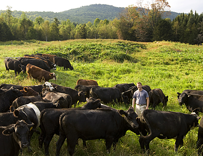 Gabe Clark 02, with his wife, Amanda Waterhouse Clark 02, raise grass-fed beef on their farm in North New Portland, Maine.