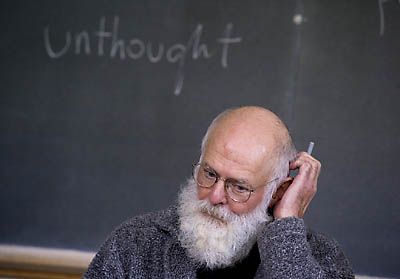 In a Bates classroom, author Denis Sweet, professor of German, is lost in unthought.