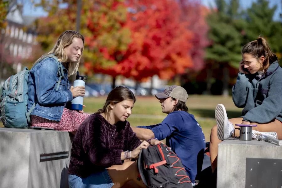 The Bates campus shows off fall colors on the mid-day on Oct. 15, 2019.

Chloe Robinson '23
Cal Schrupp '23 (in red hat)
Zoe Knuss '23
Alex Neville '23
Shelby Howard '23
Peter Ackley '23