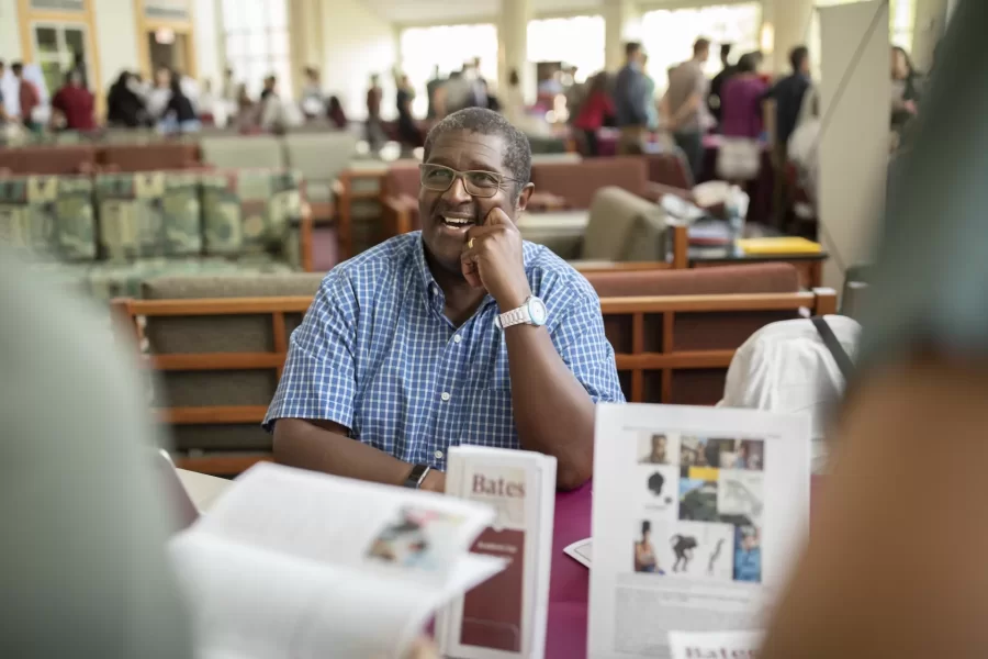 Academic Fair in Pettengill Hall's Perry Atrium. For three hours this morning, faculty spoke with members of the Class of 2023 about their departments' offerings.

Charles Nero, rhetoric