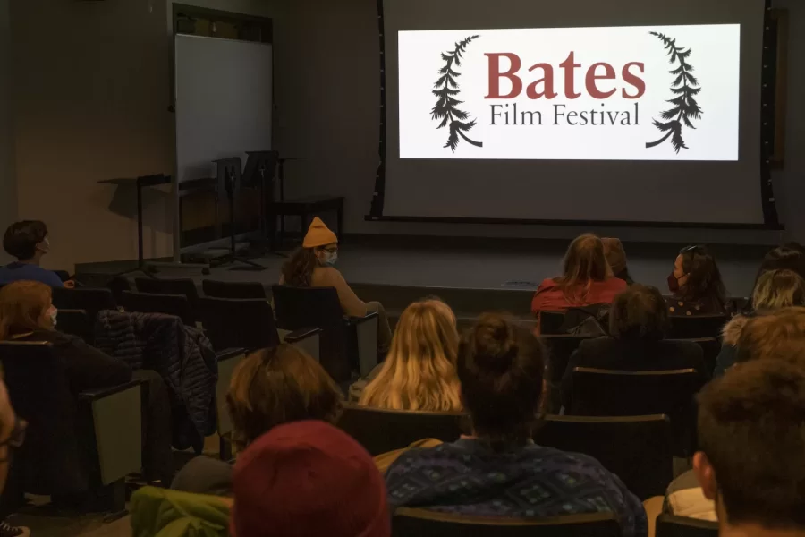 Opening night of the Bates Film Festival in Olin 104 with a screening of “The Worst Person in the World.”

Lights on the way back from Olin to Lane Hall.