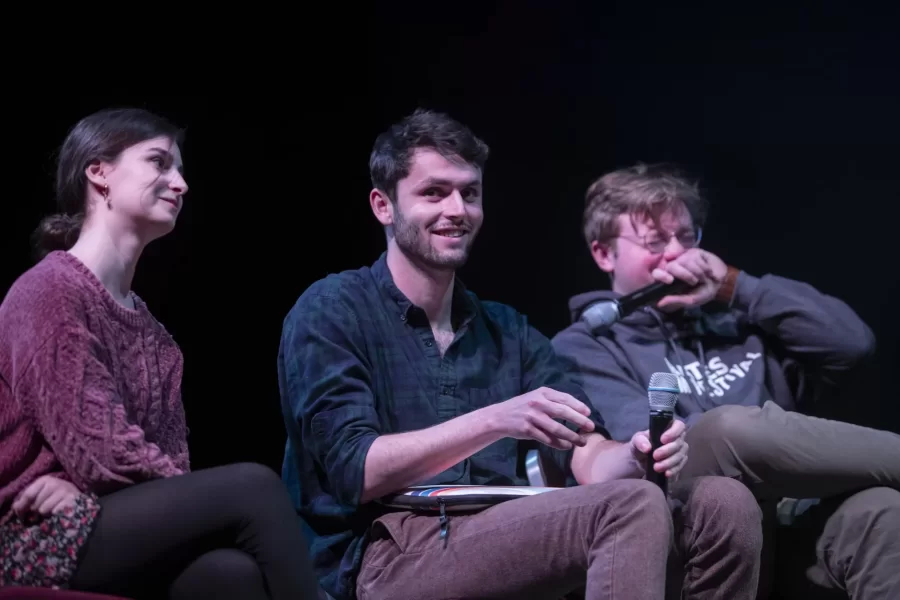 Bates Film Festival guests John Turturro and John Shea ’72 participate in two back to back Q&As in Schaeffer Theater. Turturro was from 2:30-4 p.m. Shea was from 4:30 to 6 p.m. Faculty members Jon Cavallero, Katalin Vecsey and Tim Dugan joined students from the Cavallero’s festival class to pose questions to the two actor/director/writers.