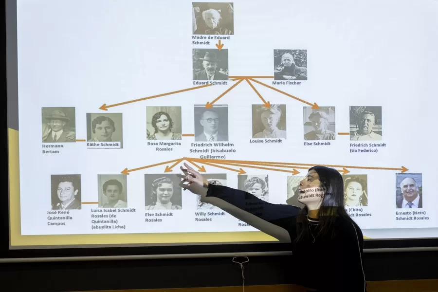 The Mount David Summit 2023 Panel: German Literature and Identity, 
Clayton Spencer listens as Erica Parker '23 presents: "Feeling of BEing. Home" (Raluca Cernahoschi, German and Russian Studies)