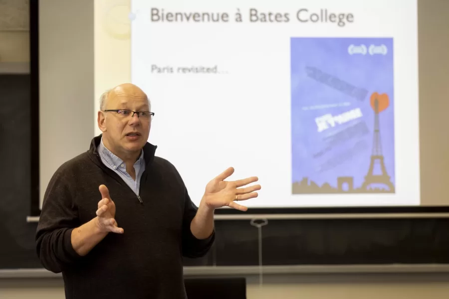 Admitted students and their parents got a chance to see Bates’ classroom culture up close and personal during a masterclass titled “Master Class: Paris Revisited,” delivered by Professor of French and Francophone Studies Alexandre Dauge-Roth during the Admitted Students Reception on April 14.