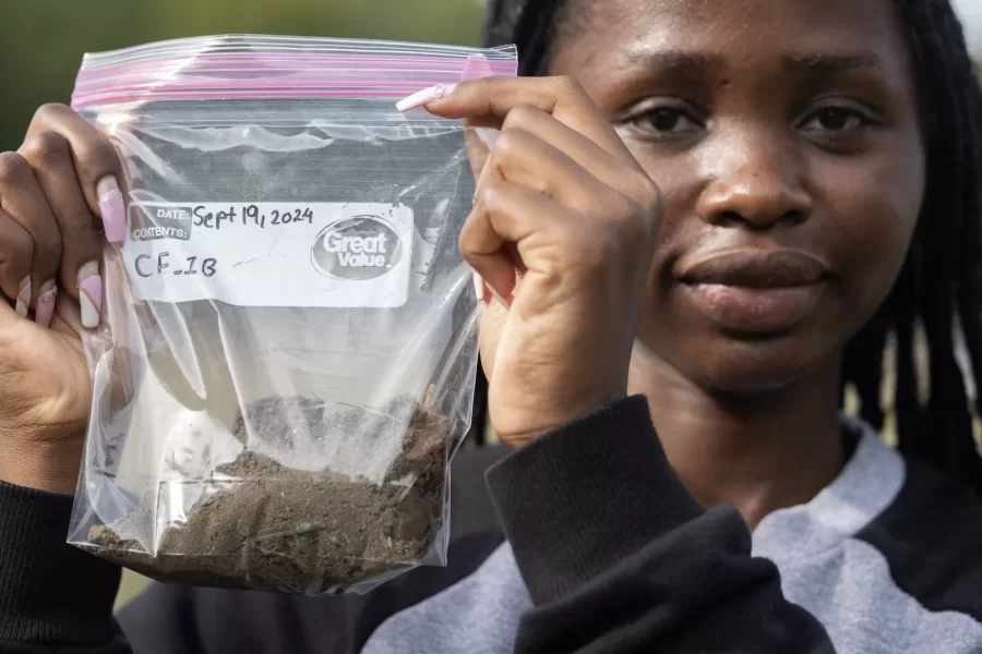 Bates biology students have joined as effort at an organic farm in Freeport to work through the complex issues of soil contamination by PFAS, so-called forever chemicals, caused by the spread of contaminated sludge as fertilizer decades ago.

Here, post-baccalaureate scholar Sebastián León Fallas ’24 (left) is teaching students how to collect a soil core sample. From left, León Fallas, Trent Hieber ’26 of Granby, Conn., John Harun-Delong ’26 of Fairbanks, Alaska, Ben Leach ’27 of Atlanta, and Bryn Murray ’27 of Jupiter, Fla., who is a course teaching assistant.

Laura and Winslow Robinson, owners and operators of Fable Farm, have invited scientists at Bates and Yale University to do grant-funded research to better understand the effects of PFAS on farm and to find scalable solutions to the crisis.

The Bates students are in the course “Biological Research Experience: Molecules to Ecosystems,” taught by Levi Adams, a lecturer in biology. It’s the type of Bates course that engages students in hands-on research experiences, teaching them how to apply various research methods using multiple approaches that span a range of disciplines in biology, from molecular to ecological.