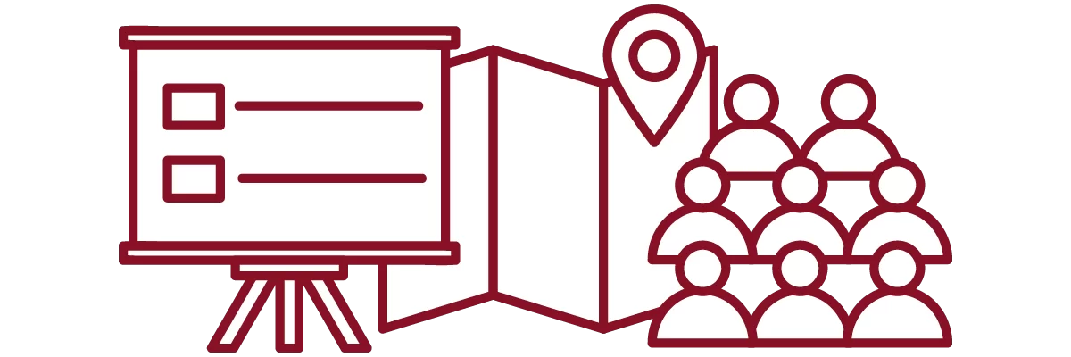 Garnet iconography with presentation, map, and crowd of people