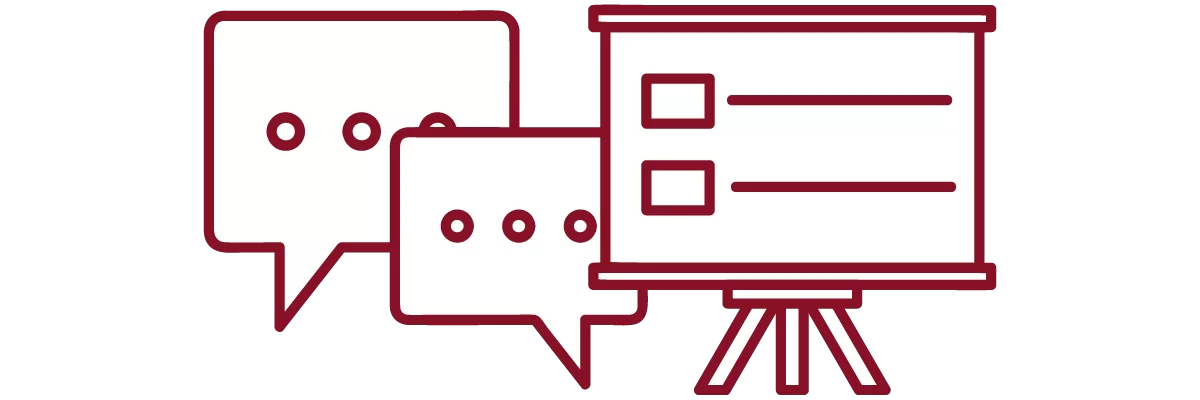 garnet iconography with speech bubbles and presentation slide