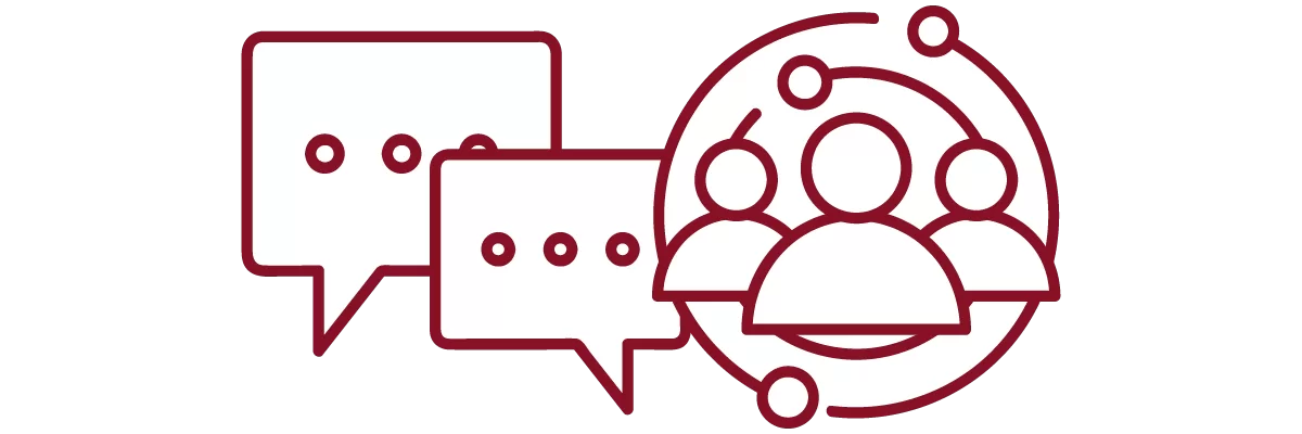garnet iconography with chat bubbles and people
