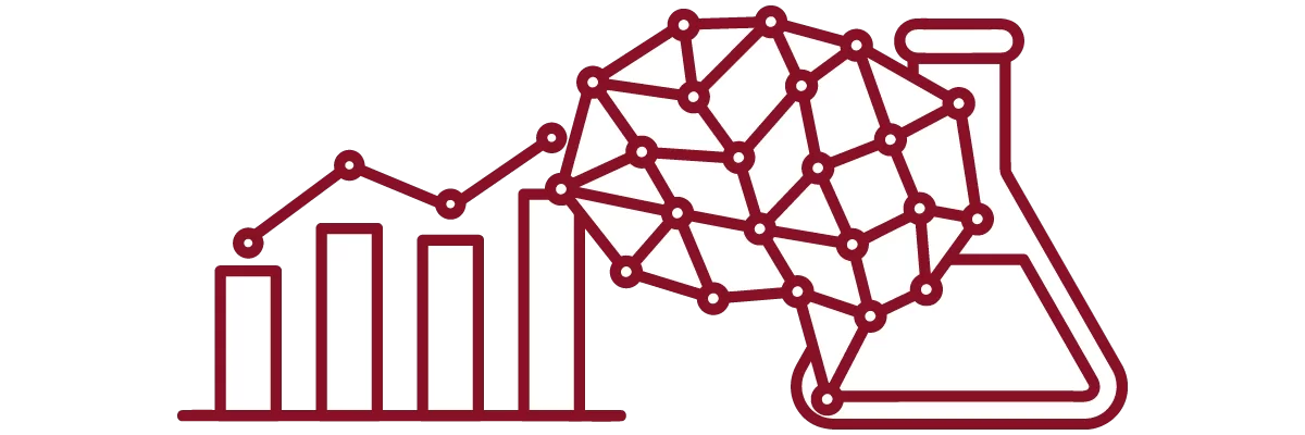garnet iconography with bar graph, brain, and beaker