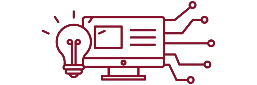 garnet iconography with lightbulb, desktop computer, and circuit pathways