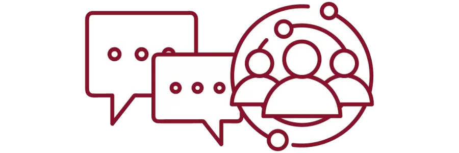 garnet iconography with chat bubble and people