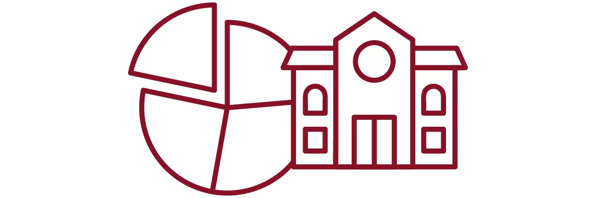 garnet iconography with pie chart and academic building