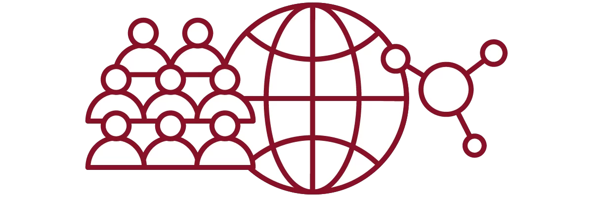 garnet iconography with people, globe, and molecule