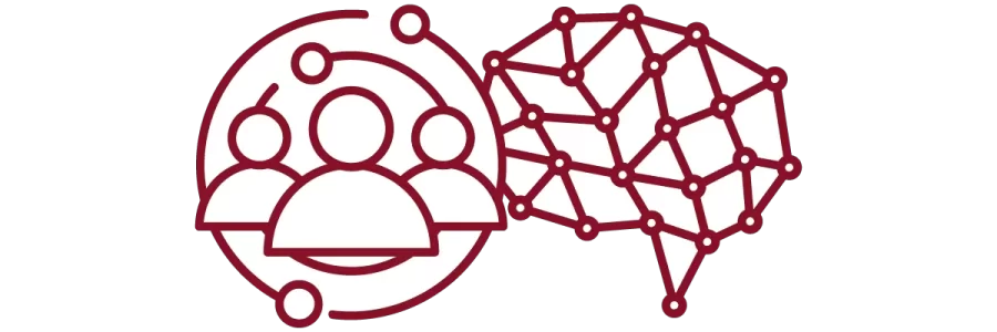 garnet iconography with people and brain