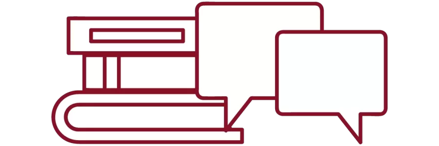 garnet iconography with stack of books and chat bubbles