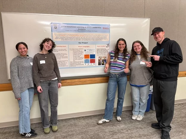 Students in Prof. Emily Kane’s SOC 250: Privilege, Power, Inequality, share their research on the socioemotional learning benefits of Rosati Leadership Academy’s youth soccer program with Chris White, Executive Director.