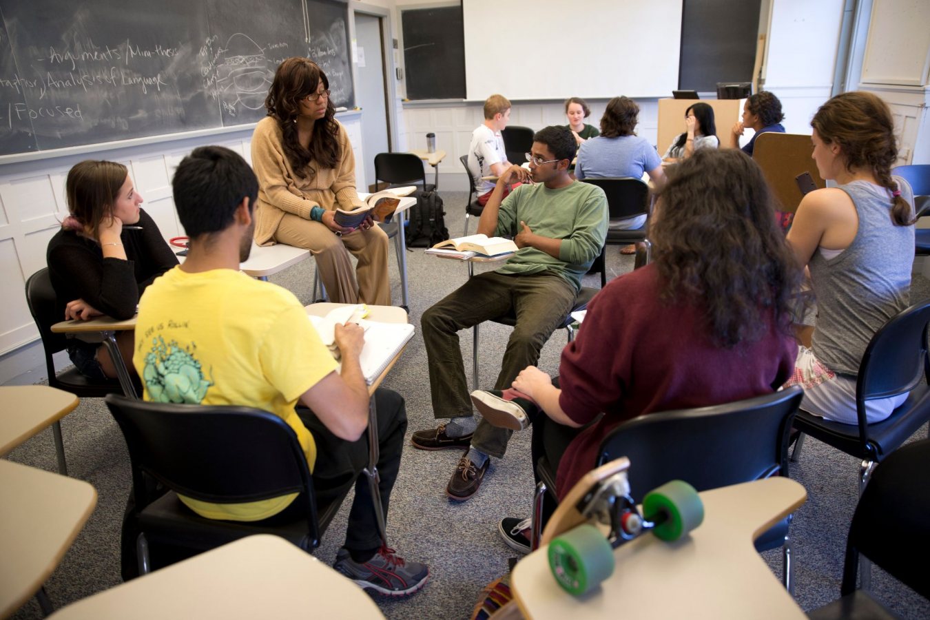 Theri Pickens, Assistant Professor of English, “Contemporary Arab American Literature” The course always turns out well because students engaged in it get to know about a different set of literatures and because Arab American literature isn’t widely studied in the academy. They get to architect new knowledge which is exciting for them and really cool for me to watch. The first misunderstanding is that the literature doesn’t’ exist; a lot of people just don’t think of it as a category. And the second misunderstanding is that Arab equals Muslim. There are actually more non-Arab Muslims in the world and the United States. And there are not a lot of people who make the distinction between Arab and Muslim. The cheeseburger is a metaphor for all the elements of paragraph. You need analysis and mini-arguments, context and transitions between paragraphs. As a professional writer, I think it’s really important for me to remind myself that paragraphs are the building blocks of any essay at all, even blogs. And it’s really important to remind students that we can lose sight of that, and that writing is a learned skill; it’s something that you have to practice, something you have to craft, something you have to be very deliberate about, and as a critical writer your job is to be clear and efficient, and so thinking of the paragraph as a cheeseburger gives us the opportunity to really do that. I find teaching to be a really great part of my day. My students are always so excited . They’re always so alive and energetic and even when they’re not and they’re wrestling with the material , I know that I am still getting somewhere as a teacher. Our students go on to do really great things, and I think as an educator it’s good to equip them with the knowledge they need to encounter the world.