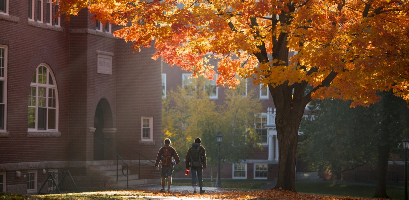Fall on campus; foliage on the Historic Quad in the vicinity of Hedge and Ladd Library.