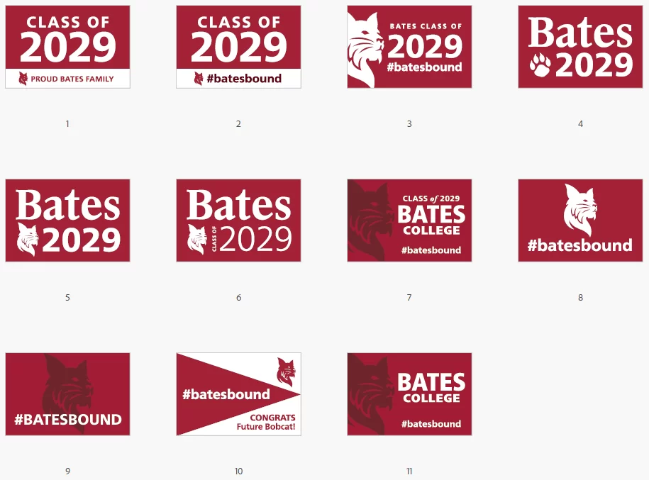 Thumbnail images of Class of 2029 and transfer student yard signs
